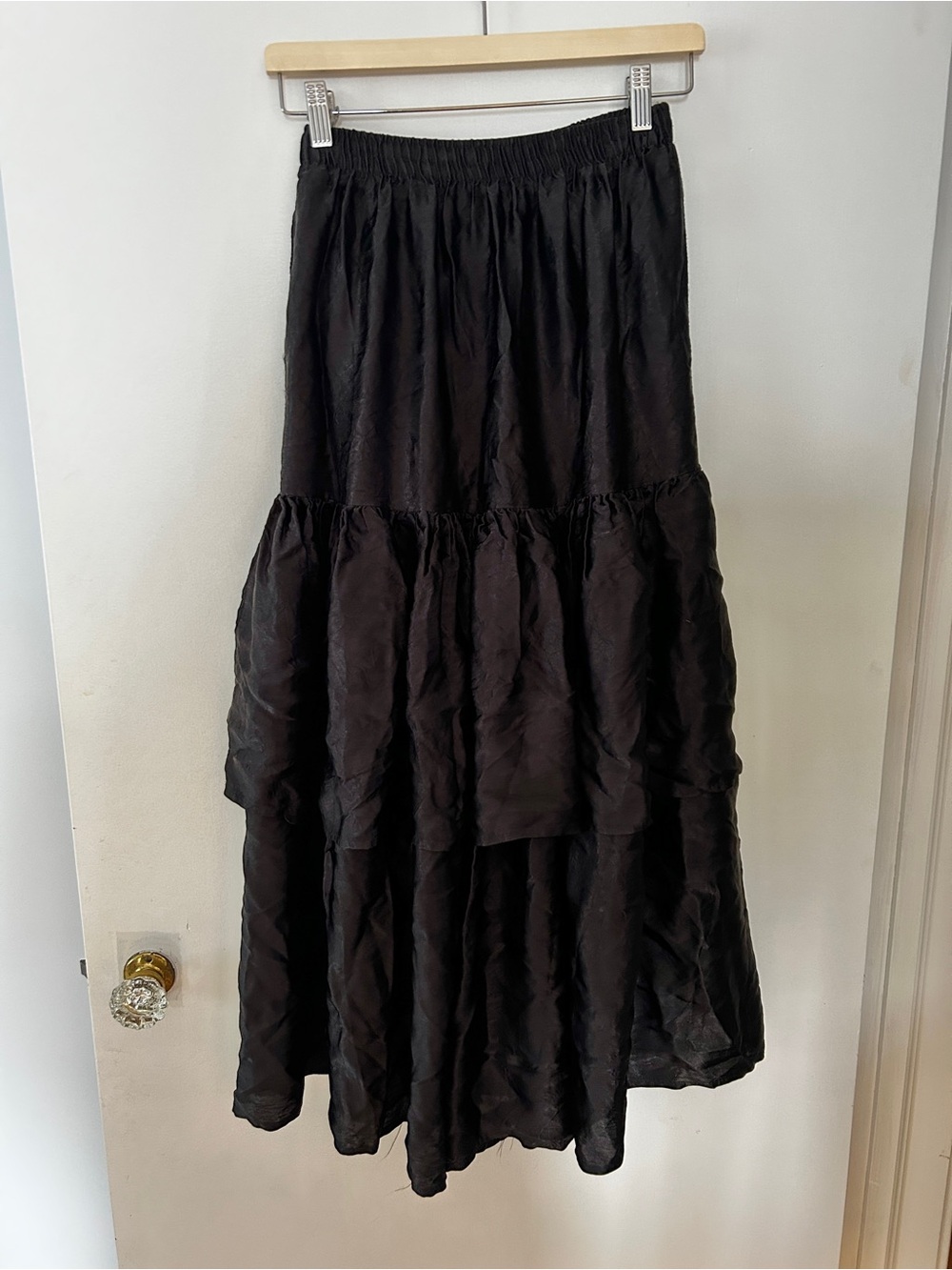 VINTAGE Prima Donna Black Tiered Maxi Skirt XS Whimsygoth Witchy Goth 80s Satin